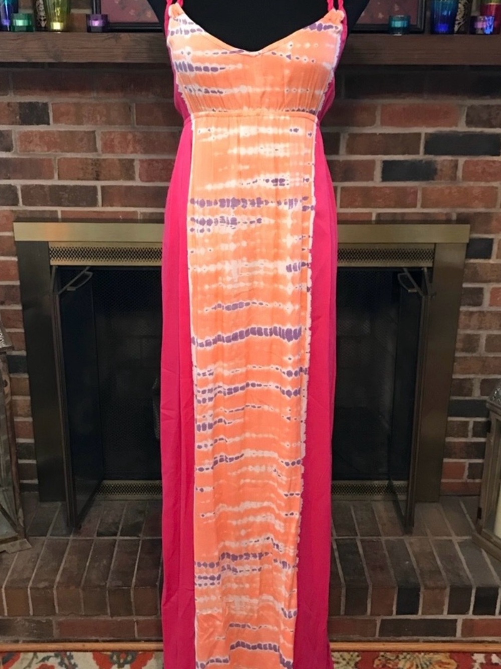 Roxy Coral and Hot Pink Tie-Dye Maxi Dress